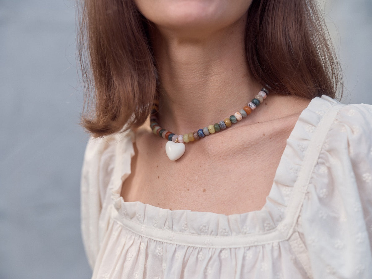 Beaded Heart Pendant Necklace with Magnetic Clasp