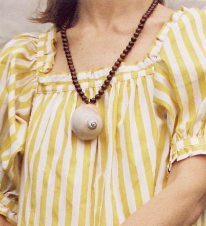 Shell Necklace with Marbled Glass Beads